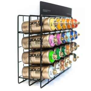 Montana studio rack spuitbus rek voor 24 spuitbussen toepassings foto Urban Art Shop Almere